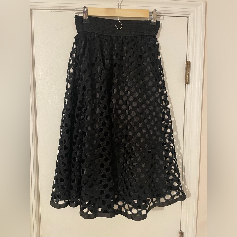 Magic Black Midi A-Line Skirt with Cut Out